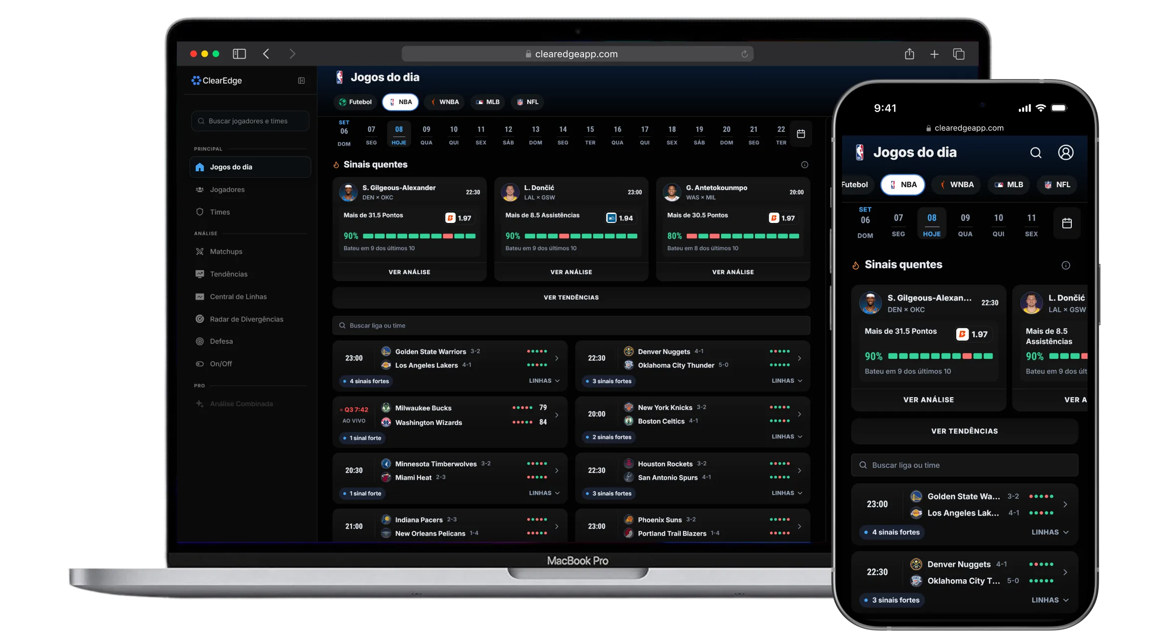 ClearEdge on desktop and phone showing Basketball analysis.